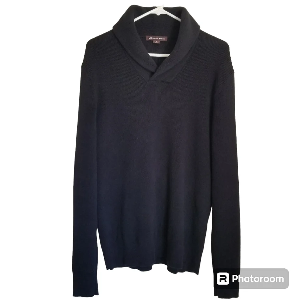 Michael Kors Black Womens Ribbed Shawl Collar Sweater Size Medium